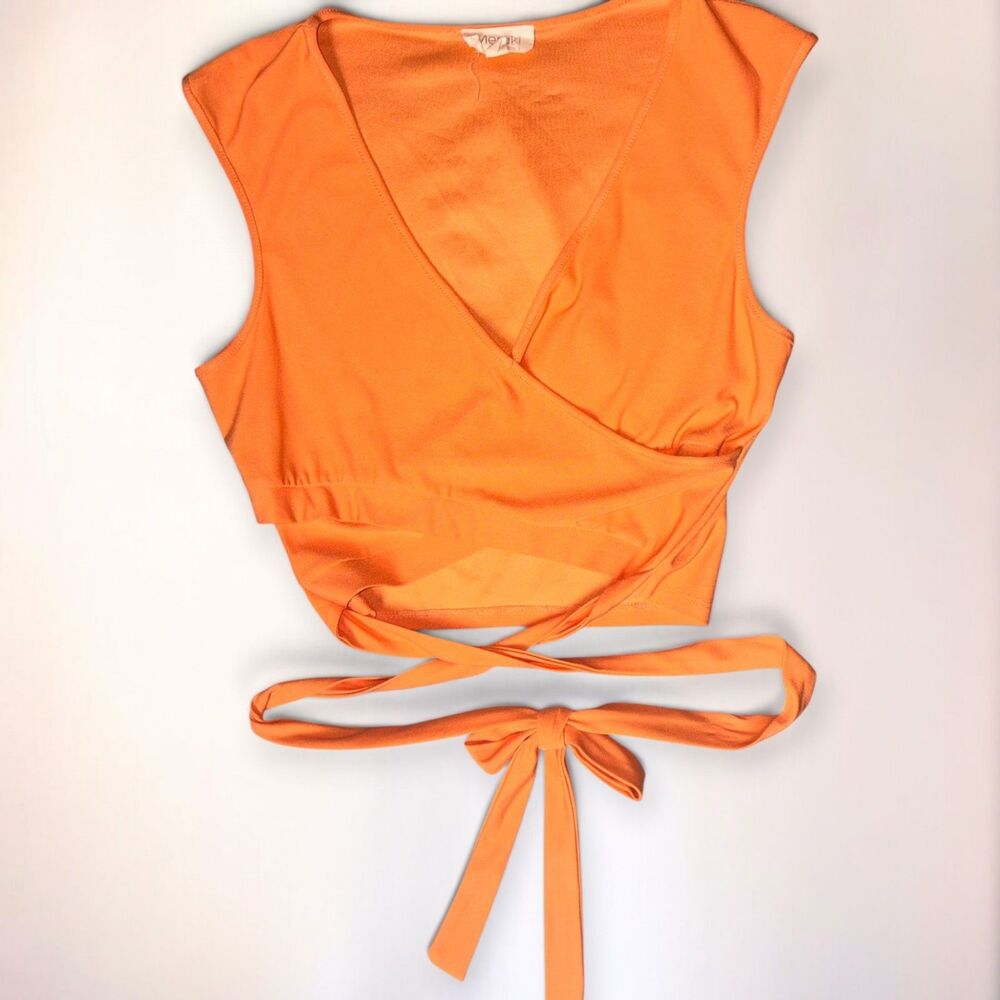 Meraki Women's Orange Wrap Tie Front Sleeveless Cropped Top Medium